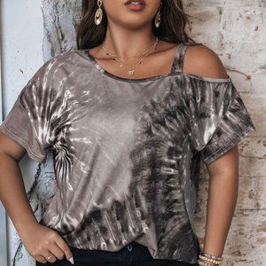 Stunning Plus Tie Dye Asymmetrical Neck Cut Out Tee XL - 4XL